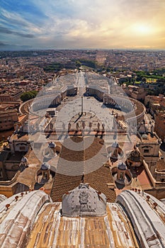 View at square in front of St. Peter`s cathedral in Rome, Italy