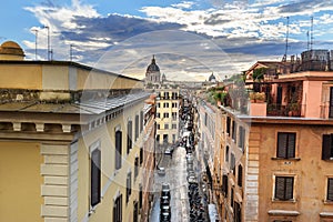 View on sreet Via di S. Sebastianello from Piazza della Trinita dei Monti. Rome. Italy