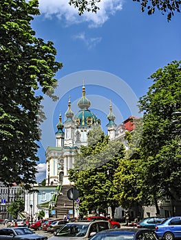 View of St. Andrew`s Church on Podol. The city of Kiev, the capital of Ukraine