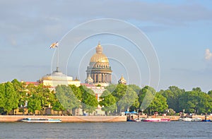 View of St. Isaac`s Cathedral and the River Neva.