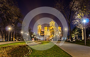 View of St. Mark Church from Tasmajdan Park in Belgrade