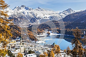 View of St. Moritz, the famouse resort region from the high h photo