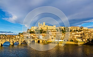 View of St. Nazaire Cathedral and Pont Vieux in Beziers photo