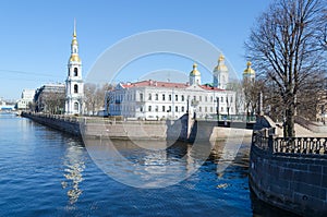 View of St. Nicholas the Epiphany Cathedral on Kryukov Canal Embankment, St. Petersburg, Russia