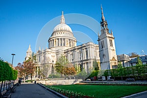 A view of St Paul`s Cathedral from Festival Gardens in central London