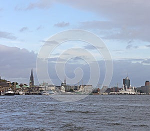 View of the St. Pauli Piers, one of Hamburg`s major tourist attr