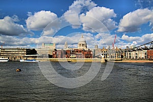 A view of St Pauls Cathedra; across the river thames