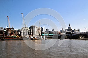 A view of St Pauls Cathedra; across the river thames