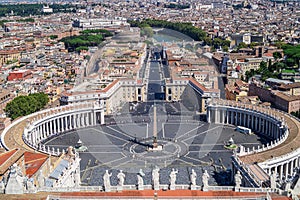 The view from the St. Peter`s Basilica over the St. Peter`s Square and the city of Rome