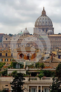 View of St. Peter's Basilica in Vatican from the Pincio Terrace, Rome, Lazio, Italy