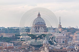 A view of the St Peter`s basilica and Vatican in Rome.