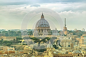 A view of the St Peter`s basilica and Vatican in Rome.