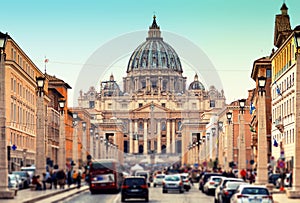 View of St. Peter`s Basilica in the Vatican. Rome, Italy.