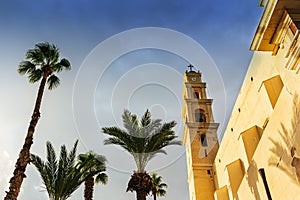 View on St. Peter`s Catholic Church in old city of Jaffa, Tel-Aviv, Israel