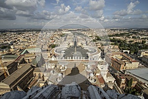 View of St. Peter`s Square from the top of the basilica dome