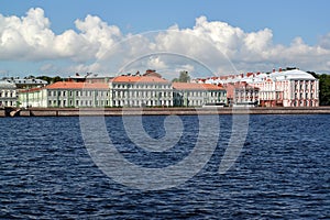 View of St. Petersburg State University and Big Neva in the sunny day