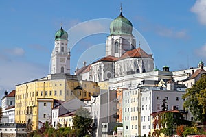 View at St. Stephen`s Cathedral Dom St. Stephan in Passau, Bavaria, Germany