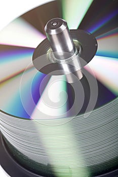 View Of A Stack Of Cd`s Against A White Background In A Studio Environment