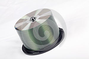 View Of A Stack Of Cd`s Against A White Background In A Studio Environment