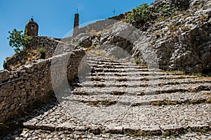 View of the staircase to the Notre-Dame de Beauvoir church.