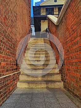 View of the stairs in the old building in Tai Kwun, Central, Hong Kong