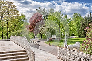 View of the stairs and the spring park on Elagin Island, St. Petersburg