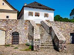 View on the stairs and traditional hungarian pise houses