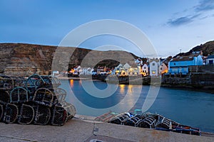 View of Staithes, a seaside village in the borough of Scarborough in North Yorkshire, England