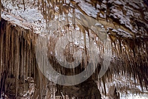 View of the stalactites and stalagmites in the cave