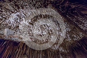 View of the stalactites and stalagmites in the cave