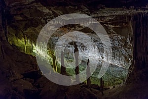 View of the stalactites and stalagmites in the cave