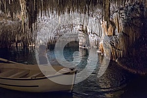 View of the stalactites and stalagmites in the cave