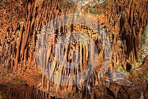 View of the Stalactites and stalagmites in Damlatas Caves. Alania. Turkey.