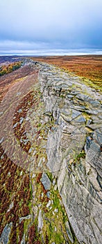 View of Stanage Edge in Peak district, an upland area in England at the southern end of the Pennines