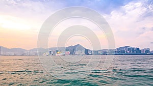 View from Star Ferry through Victoria Harbour timelapse hyperlapse, with the skyline of Hong Kong as backdrop