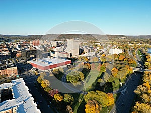 view of state office building in downtown bighamton new york (southern tier, small town usa) aerial view from above photo