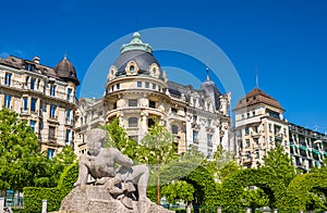 View of the statue Aurore in Lausanne