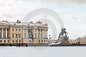 View of the statue the Bronze Horseman in Saint Petersburg