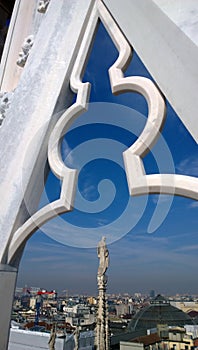 The view of the statue from the Cathedral of Milan