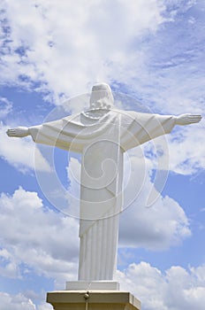 The view of the statue of Christ from the back in the city of Andrelândia