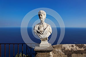 View with statue from the city of Ravello, Amalfi Coast, Italy