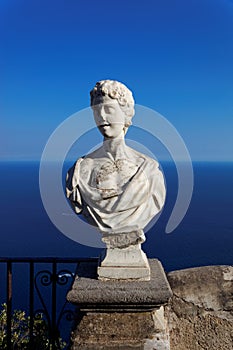 View with statue from the city of Ravello, Amalfi Coast, Italy