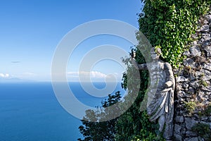 View of statue of emperor Augustus Caesar on Monte Solaro Capri, Italy