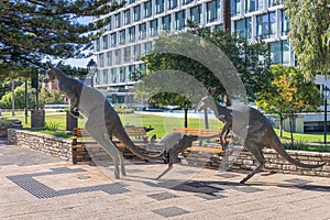 View of statue - Kangaroos in the Perth CBD.