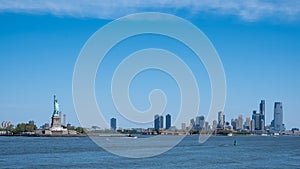 View of the Statue of Liberty on Liberty Island in New York Harbor in New York City