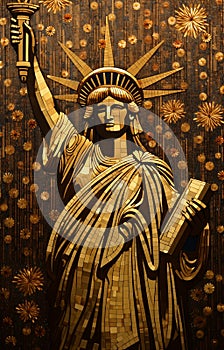 A view of the statue of liberty in New York in style Gustav Klimt photo