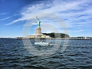 A view of the Statue of Liberty from a river boat