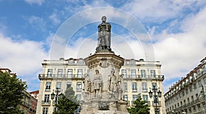 View on the statue of Luis de Camoes on the square in Lisbon city, Portugal
