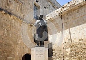 View of statue of Pawlu Boffa, Maltese Prime Minister 1947 to 1950 in Valletta city / Malta