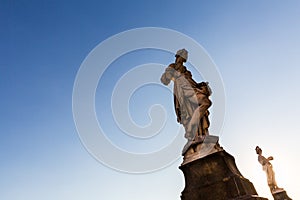 View of a statue at the Ponte Santa Trinita bridge in Florence,